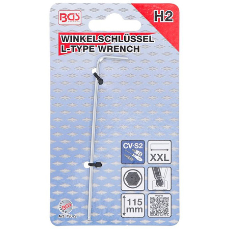 Długi klucz imbusowy z kulką 2,0 mm, BGS 790-2