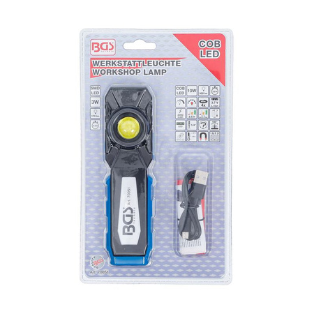 Lampa warsztatowa COB LED z magnesem i hakiem składana, BGS 70051