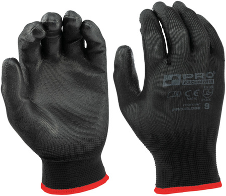 Rękawice robocze ochronne poliuretowane czarne PRO rozmiar 9