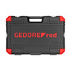 Zestaw narzędzi nasadowych 1/2" Service, 69 elementów - grzechotka dźwigniowa, nasadki krótkie i długie 8-24 mm, przedłużki, przegub kardana, klucze płasko-oczkowe i akcesoria, GEDORE RED, R69003069