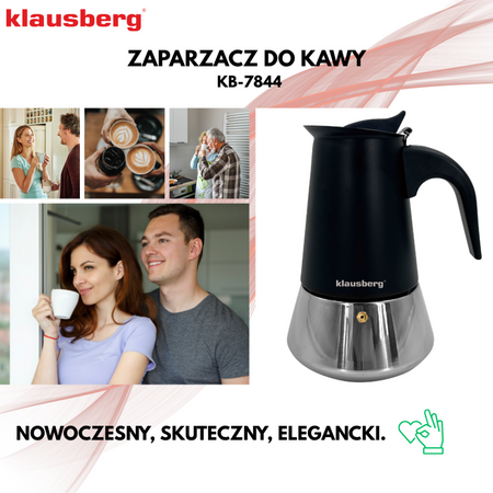 Kawiarka, zaparzacz do kawy ze stali 4 filiżanki, czarno-srebrny, Klausberg