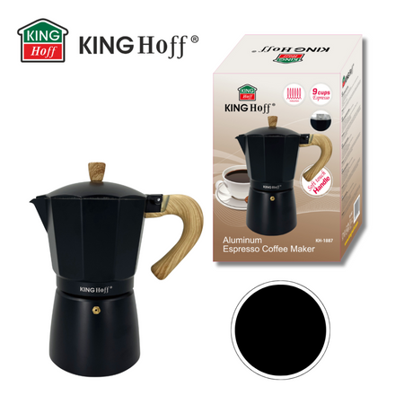 Aluminiowy zaparzacz ciśnieniowy do kawy, 9 filiżanek, czarny KINGHoff