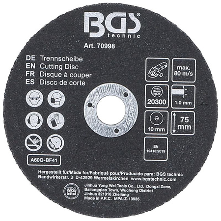 Zestaw tarcz tnących do stali szlachetnej Ø 75 x 1,0 x 10 mm 5 szt., BGS 70998