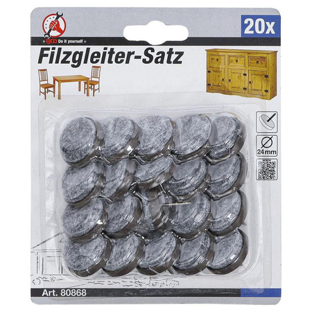 Zestaw 20 podkładek filcowych z gwoździem Ø 24 mm, BGS Diy 80868