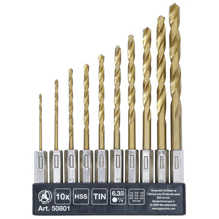 Zestaw 10 wierteł spitalnych HSS 1,5-6 mm powlekanych azotkiem tytanu, BGS Diy 50801