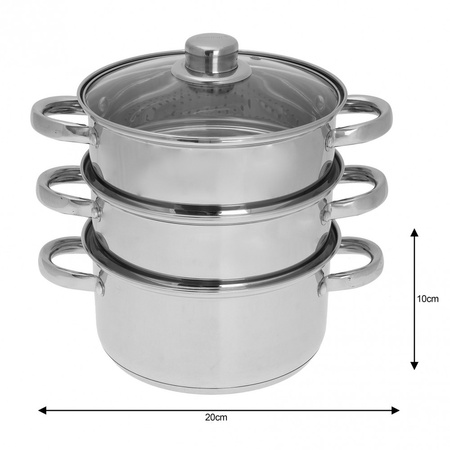 Stalowy garnek do gotowania na parze, Ø20 cm, pojemność 3,1 l, zestaw 4 elementy KINGHoff
