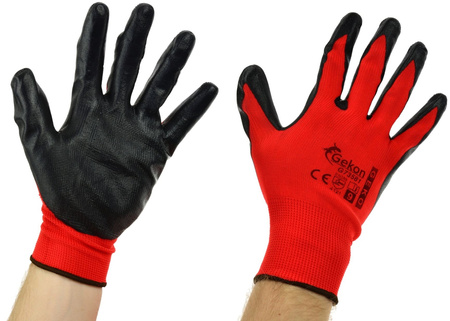 Rękawice robocze rękawiczki ochronne powlekane RED Nitryl G73581 GEKO rozmiar 9