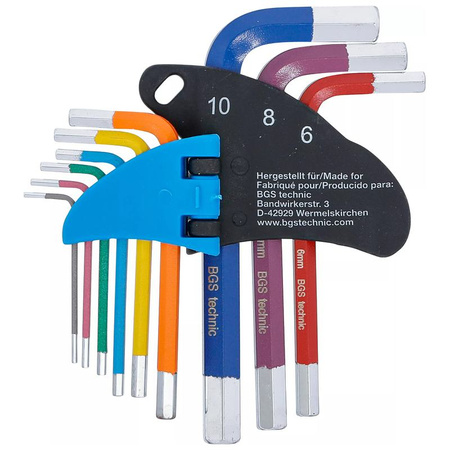 Zestaw krótkich kluczy imbusowych 1,5-10 mm 9 szt., BGS 74454