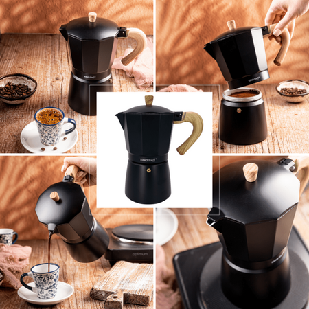 Aluminiowy zaparzacz ciśnieniowy do kawy, 9 filiżanek, czarny KINGHoff