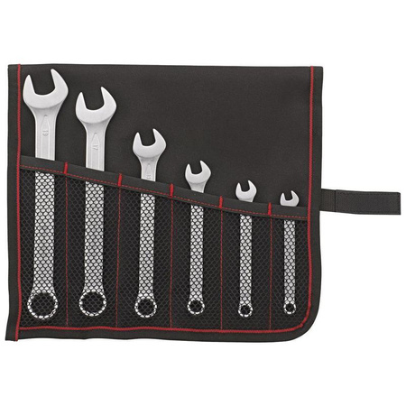 Zestaw 6 kluczy płasko-oczkowych 7-19 mm, w zwijanym etui, DIN 3113A FORMAT