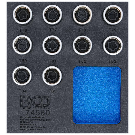 Wkładka do szuflady 1/6: zestaw narzędzi do zabezpieczeń kół dla Tesla 10 szt., BGS 74580