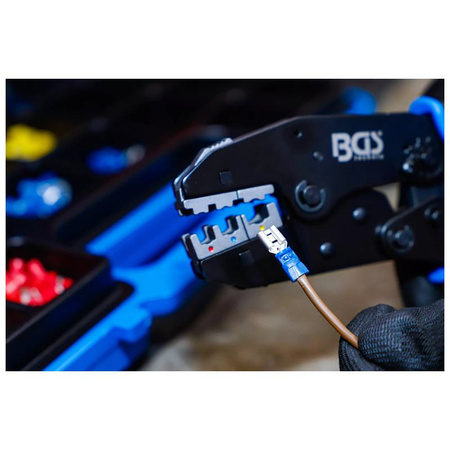 Zestaw szczypiec do zaciskania z 2 parami szczęk z zestawem końcówek kablowych 1000 szt., BGS 1411