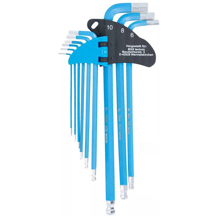 Zestaw długich kluczy imbusowych z kulką 1,5-10 mm 9 szt., BGS 35100