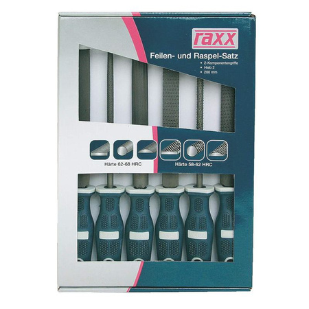 Zestaw 6 pilników i tarników 200 mm, twardość pilników 62-68 HRC, twardość tarników 58-62 HRC, RAXX