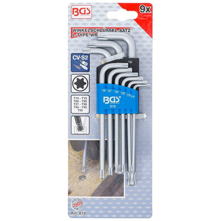 Zestaw kluczy imbusowych Torx z kulką T10-T50 9 szt., BGS 818