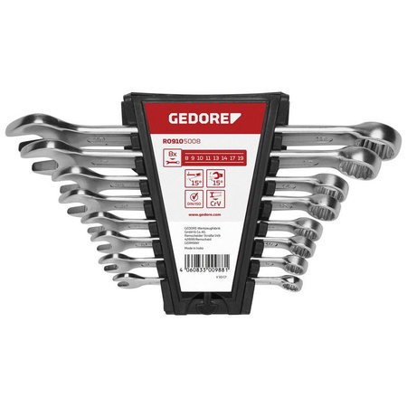 Zestaw 8 kluczy płasko-oczkowych 8–19 mm, GEDORE RED, R09105008