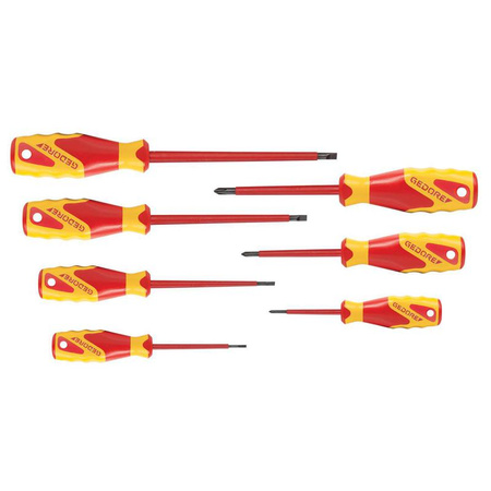 Zestaw 7 wkrętaków izolowanych VDE do śrub płaskich i krzyżakowych PH, Gedore VDE 2170-2160 PH-077, 1616048