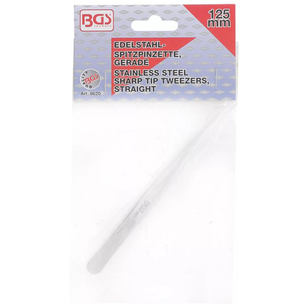 Pinceta szpiczasta ze stali szlachetnej prosta 125 mm, BGS 8620