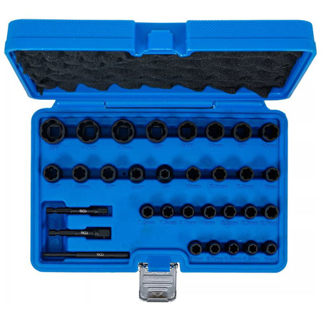 Zestaw spiralnych kluczy nasadowych / wykrętaków 6,3 mm (1/4") / 10 mm (3/8"), 32 szt., BGS 74560