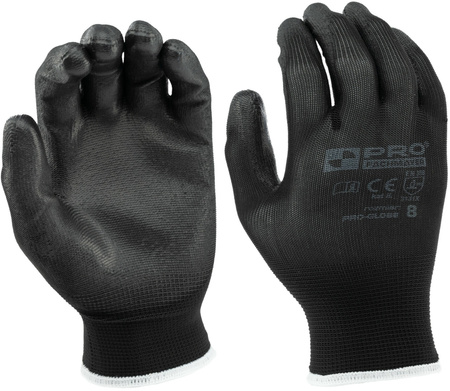 Rękawice robocze ochronne poliuretowane czarne PRO rozmiar 8