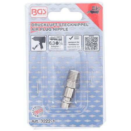 Złączka pneumatyczna wtykowa 6,3 mm (1/4") gwint zewnętrzny, BGS 3222-1
