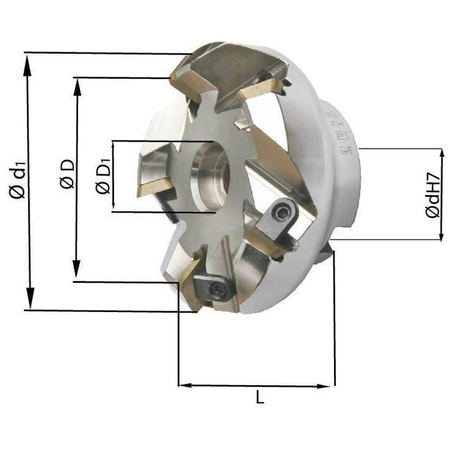 Głowica frezarska do planowania 45°,6-ostrz., z chłodzeniem wewn. z zaciskiem D80mm