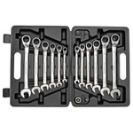 Zestaw 16 kluczy płasko-oczkowych z grzechotką 8-19 mm i adapterami, GEDORE RED, R07203016