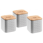 Pojemniki, stal-bambus, białe, zestaw 3 sztuki Klausberg