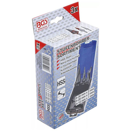 Zestaw wierteł stopniowych Ø 4-30 mm 3 szt., BGS 1945