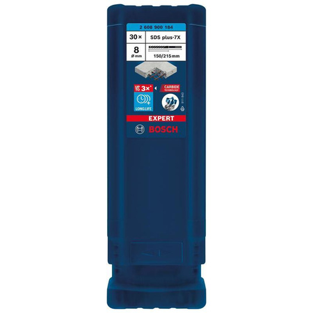 Wiertło udarowe Ø 8 mm, długość spirali 150 mm, długość 215 mm SDSplus-7X, 30 szt., Bosch