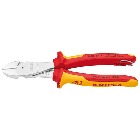 Szczypce tnące boczne o zwiększonym przełożeniu z izolowanymi rękojeściami 1000V VDE 200 mm KNIPEX 
74 06 200 T