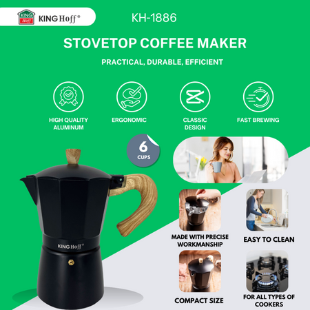 Aluminiowy zaparzacz ciśnieniowy do kawy, 6 filiżanek, czarny KINGHoff