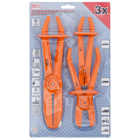 Zestaw 3 szczypiec do zaciskania węży 155-255 mm, BGS 1815