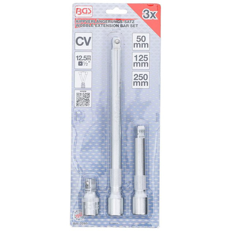 Zestaw przedłużek przechylnych 12,5 mm (1/2") 50 / 125 / 250 mm 3 szt., BGS 2240