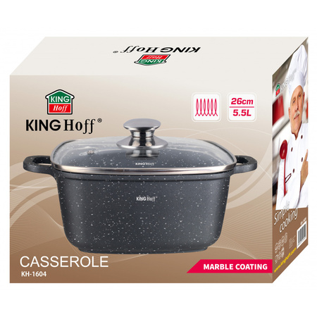 Garnek z powłoką marmurową 26×26 cm, pojemność 5,5 l, czarny KINGHoff
