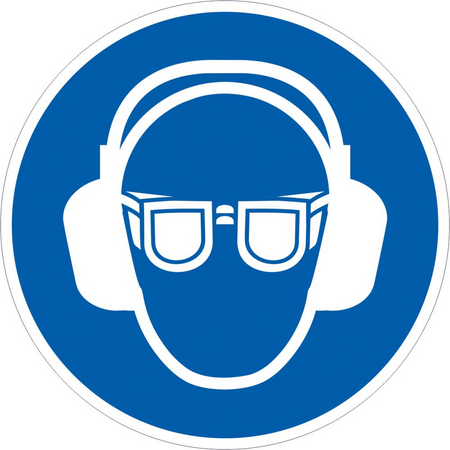 Znak NAKAZ STOSOWANIA OCHRONY SŁUCHU OCZU 50mm 6szt folia