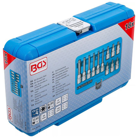 Zestaw nasadek z bitem 6,3 mm (1/4") / 12,5 mm (1/2") profil T (do Torx) 18 szt., BGS 5173