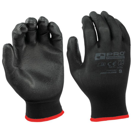Rękawice robocze ochronne poliuretowane czarne PRO rozmiar 9