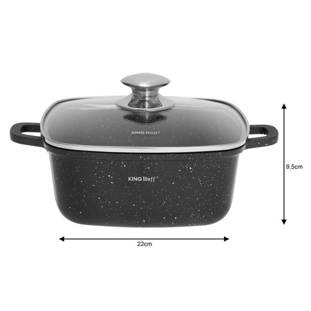 Garnek z powłoką marmurową 22×22 cm, pojemność 3,7 l, czarny KINGHoff