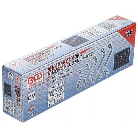 Zestaw 5 kluczy oczkowych dwustronnych typu S calowe 3/8" - 3/4", BGS 32150