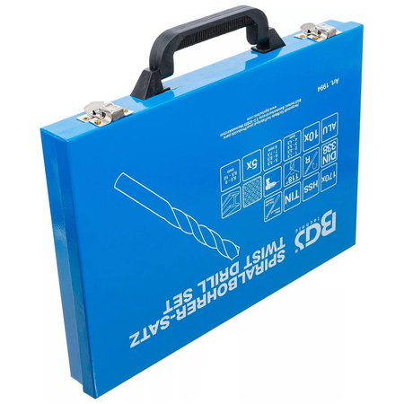 Zestaw wierteł spiralnych HSS powlekane azotkiem tytanu 1-10 mm 170 szt., BGS 1994