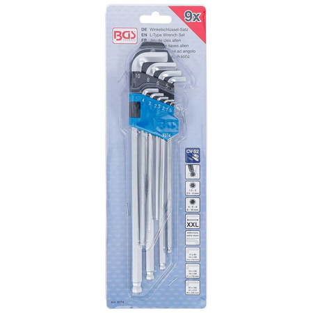 Zestaw kluczy imbusowych z kulką 1,5-10 mm 9 szt., BGS 9374