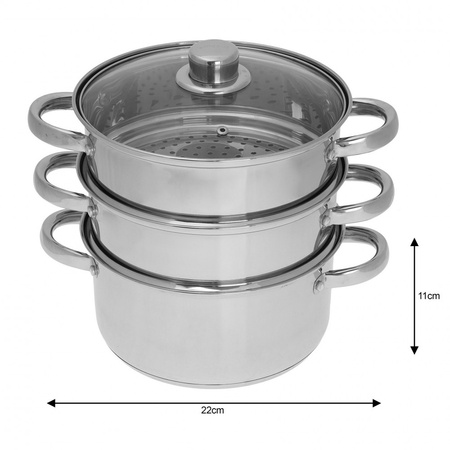 Stalowy garnek do gotowania na parze, Ø22 cm, pojemność 4 l, zestaw 4 elementów KINGHoff