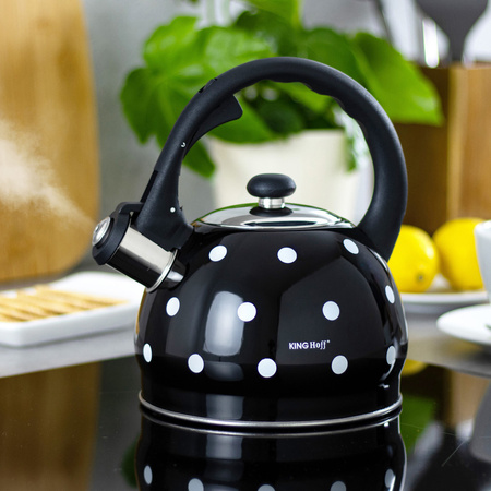 Czarny czajnik w kropki 2,6 l na gaz i indukcję, KINGHoff
