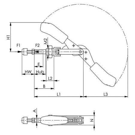 Szybkomocujący zacisk dźwigniowy z drążkiem przesuwnym ESD, śruba M6 x 25, rozmiar 2, 6840 ESD AMF