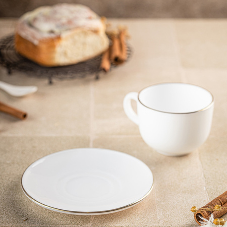 Zestaw filiżanek, 12 el., okrągłe, opal, biały ze złotym zdobieniem, KINGHoff