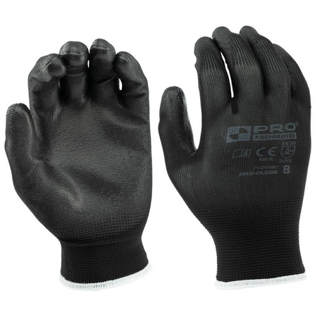 Rękawice robocze ochronne poliuretowane czarne PRO rozmiar 8