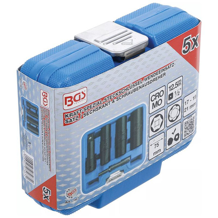 Zestaw specjalnych udarowych kluczy nasadowych imbusowym i wkrętak 17-19-21 mm 12,5 mm (1/2") 3 szt., BGS 7467