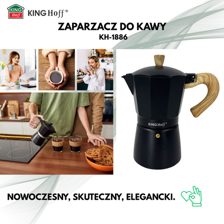 Aluminiowy zaparzacz ciśnieniowy do kawy, 6 filiżanek, czarny KINGHoff