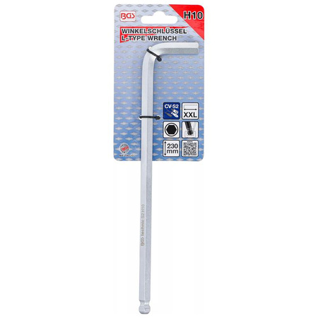 Długi klucz imbusowy z kulką 10 mm, BGS 790-10